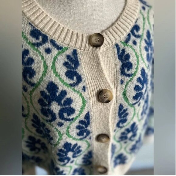 Anthropologie Maeve Floral Pop Graphic Intarsia Cardigan Sweater size M - Picture 4 of 10